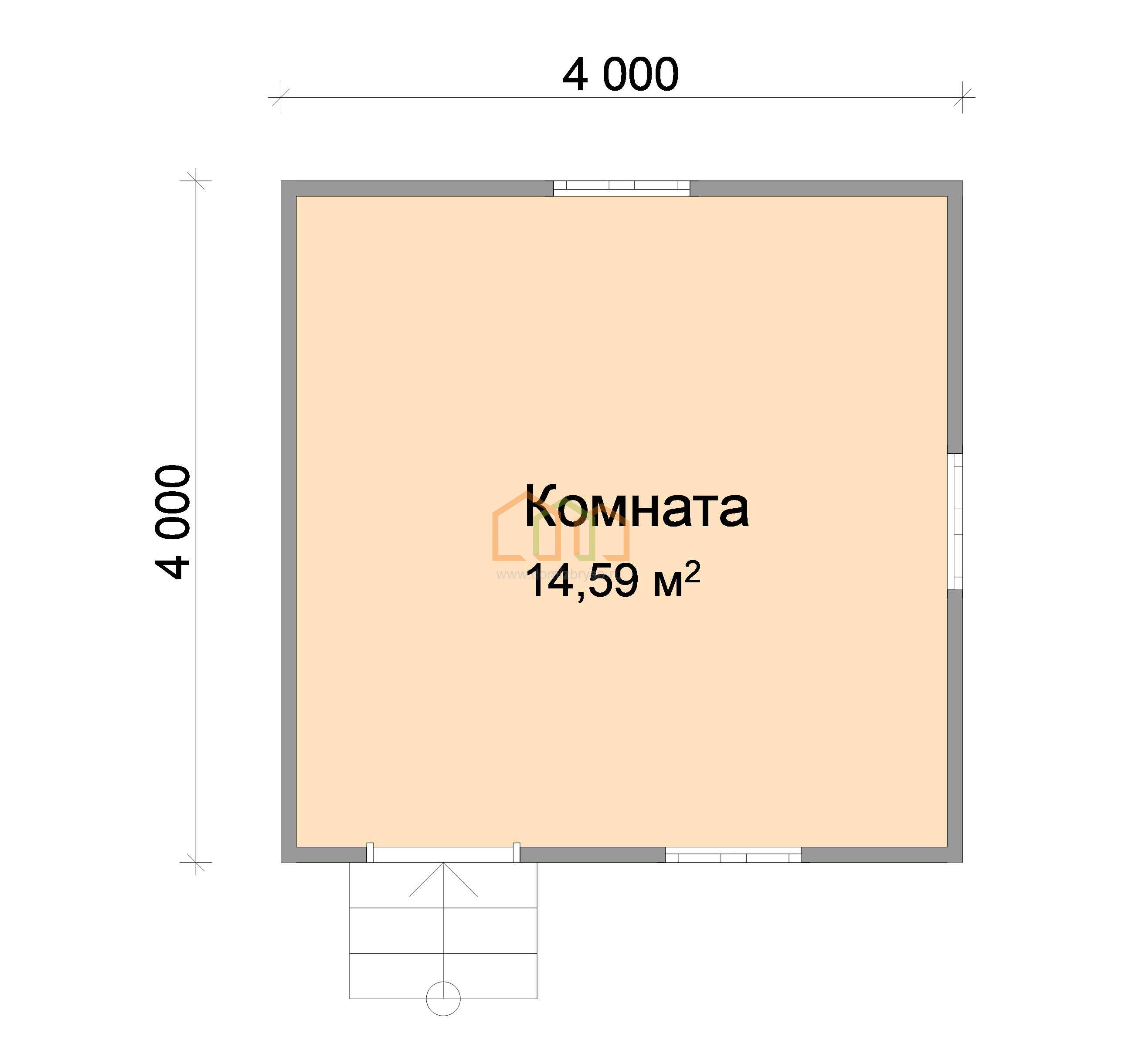 Каркасный садовый домик Берёзка 4x4 Площадь: 16 м² под ключ в Солнечногорске